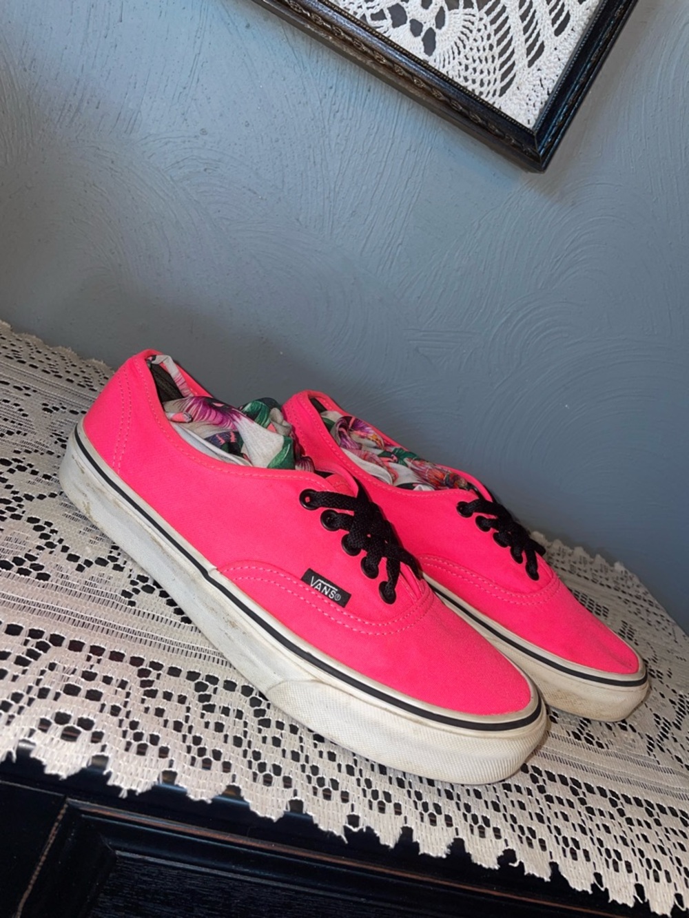 Vans Neon Pink Low-Top Canvas Sneakers with Black Laces